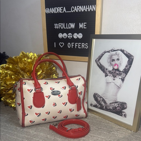 Coach Handbags - Coach Red and Cream Heart Satchel with Detachable Strap